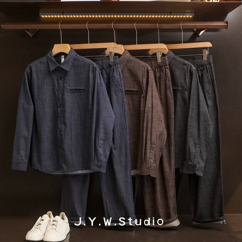 High-End Denim Shirt and Trousers Two-Piece Set for Men, Autumn Old Money Style, Cool and Handsome, Loose Fit, Casual Workwear Set High-End Denim Shirt and Trousers Two-Piece Set for Men, Autumn Old Money Style, Cool and Handsome, Loose Fit, Casual Workwear Set