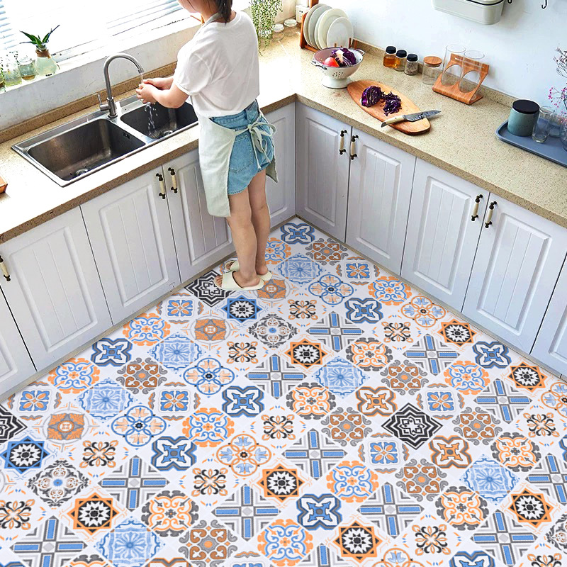 Kitchen floor sticker self-adhesive anti-slip make-up room Tile Waterproof Sticker Ground Renovated Bathroom Floor Sticker