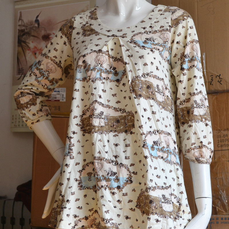 Youjia nữ cotton bảy điểm tay áo mùa xuân và mùa thu nhà quần áo đồ ngủ cotton đứng đầu phụ nữ in một nửa tay áo đầy đủ trăm thời trang nữ 2021