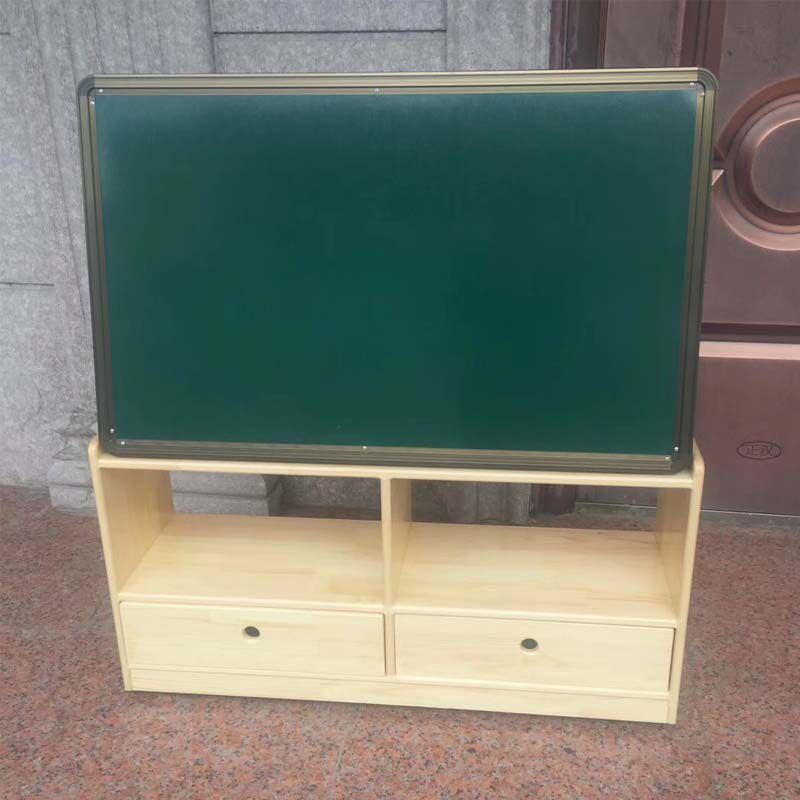 Kindergarten blackboard cabinet solid wood original system for writing removable magnetic drawing board Green white double-sided blackboard frame storage combination