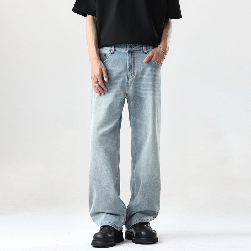 Aganonmem High-End Four-Way Stretch Jeans for Men 2026 New Style Slightly Loose and Versatile Straight-Leg Pants