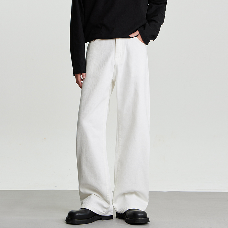 Aganonmem High-End Casual White Jeans for Men, Pure Cotton Straight-Leg Loose Lyocell New Style Drape Pants