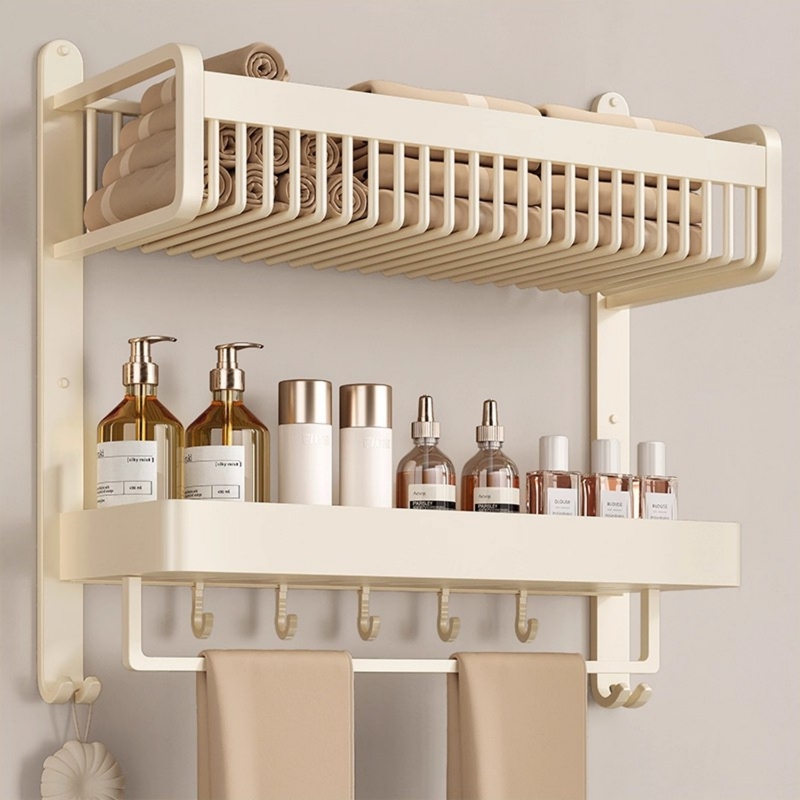 German Cream-Style Towel Rack Bathroom Storage Rack No-Drill Wall-Mounted Bathroom Toilet Washroom Towel Rack