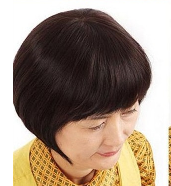 中老年假发齐刘海老年假发短发直发女士中年假发套送妈妈真人真发