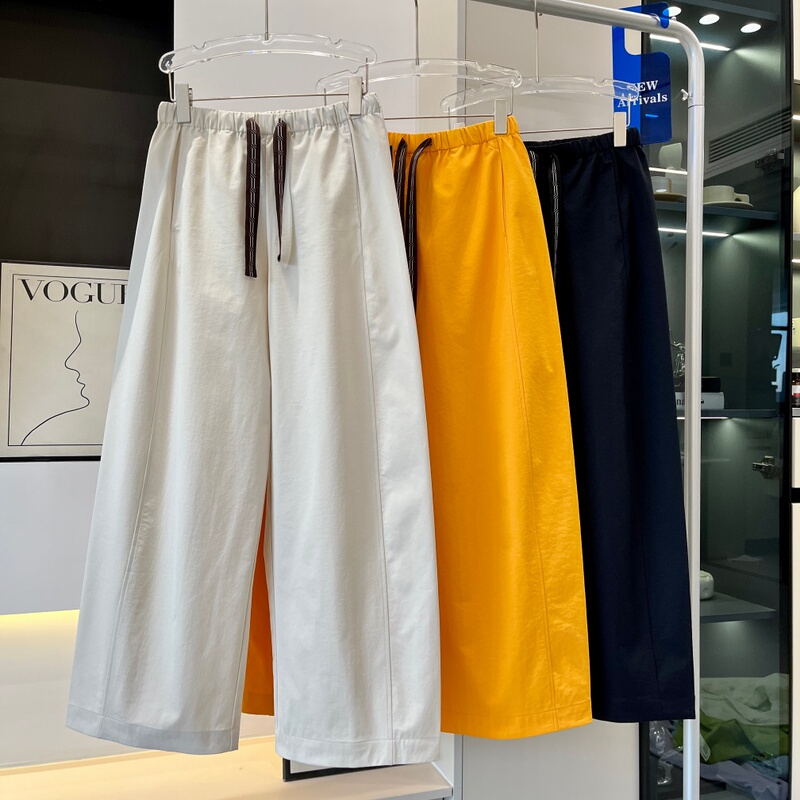 Factory Orders! 2026 Spring Drawstring Elastic Waistband Sorona Eco-Cotton Wide-Leg Pants Loose Casual Long Pants