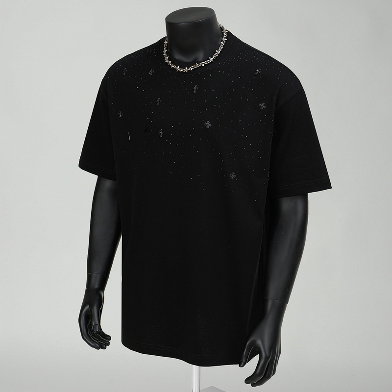 Gypsophila Black Short-Sleeved Men's Summer 2025 New Heavy-Duty Cross Half-Sleeve Top American-Style T-Shirt