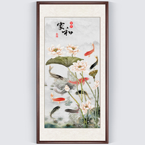 Home and Wanshixing cross stitch line embroidery 2020 new porch vertical version living room nine fish picture Lotus self embroidery 2021