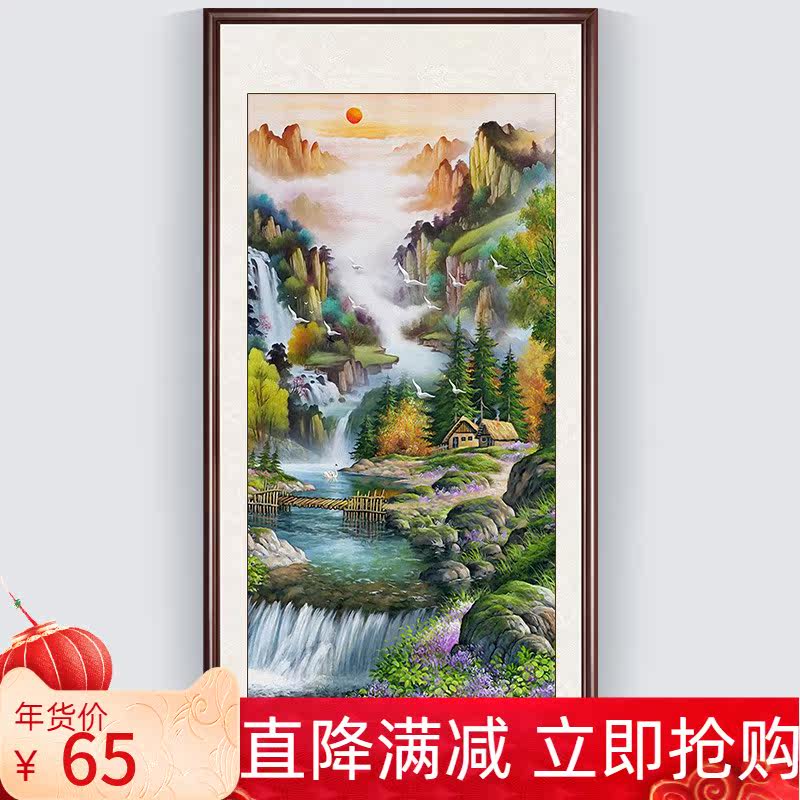 Cross-stitch 2020 new porch vertical landscape painting flowing water to make money landscape line embroidery 2021 their own hand-made embroidery