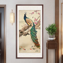 Cross embroidered 2022 new embroidered Kuan peacock vertical version Living room Yulan Jiuyu Full embroidered self-handmade 2021-thread embroidery