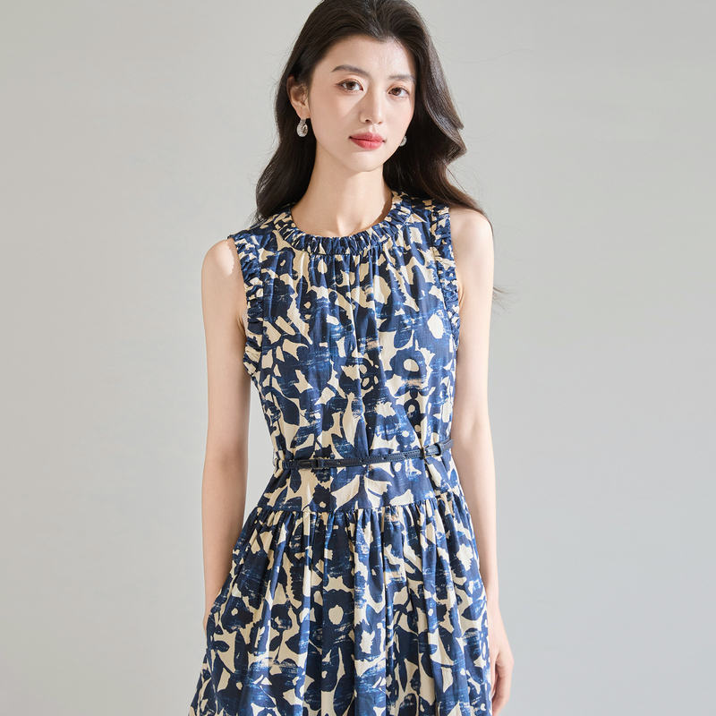 2026 Spring/Summer New French Style Long Dress Vintage Waist-Cinching Printed Tank Dress Light Luxury Elegant Pure Cotton Sleeveless Dress 2026 Spring/Summer New French Style Long Dress Vintage Waist-Cinching Printed Tank Dress Light Luxury Elegant Pure Cotton Sleeveless Dress