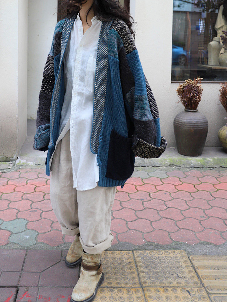 kapital road gown knitwear knitwear and splicing sweater flat fields and macro national wind American retro