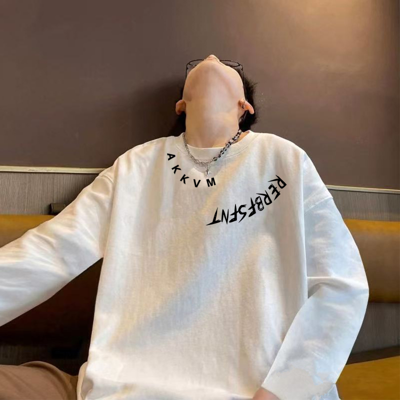 American-Style Trendy Retro High-End Niche Heavy Cotton Long-Sleeve T-Shirt for Men, Spring and Autumn Loose-Fit Cool Base Shirt