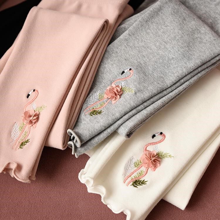 2021 small children Spring and Autumn New Cartoon embroidery pants girl baby fungus lace slim trousers tide