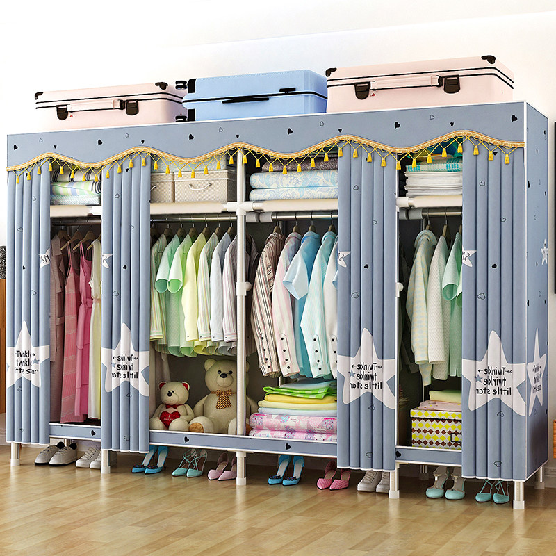 Home Simple Cloth Wardrobe Steel Pipe Plus Coarse Reinforcement Rental Room With Assembly Modern Minima Containing Cabinet Hanging Clothes Overall Cupboard