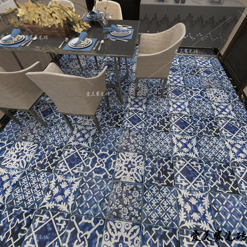 300 Deep Sea Blue Geometry Dining Room KTV Anti - Slider Anti - Slide - tile Kitchen Bathroom Background wall tile tiles