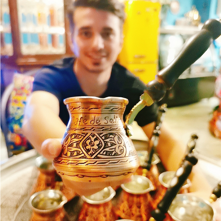 Turkey Coffee Cooking Pot small milk pan pure copper pure hand carved flower imported wood handle inlaid with 1 mother bay 1mm thickened