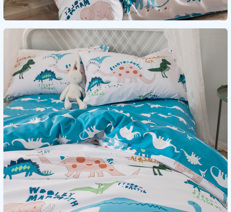 Monafi dễ thương phim hoạt hình khủng long cotton in trẻ em giường ba mảnh đặt 1.2 m 1.5 m quilt cover sheets