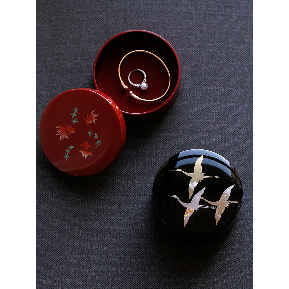 Japan Imports Mountain China Lacquer Gold Fish Xiang Crane Small Box Small Number of Jewelry Box Small Ornament Containing Box Storage Box