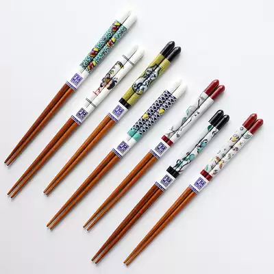 Japan imported Jiugu Yaki natural wooden chopsticks multi-color family with a set of Japanese chopsticks