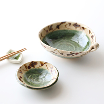 Japanese imported Seto-yaki style retro ceramic large bowl with handle deep plate small plate cooking tableware tableware