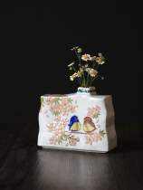 Japan imported Jiugu Sakura Sakura Bird Auspicious Koi Square Flower Vase Desktop Ornaments