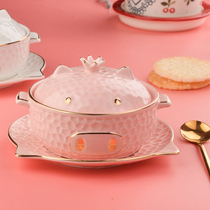 Ceramic bowl cute girl heart ins tableware home creative super cute pig double ear dessert swallow bowl Net red exquisite