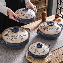 High temperature resistant shallow mouth ceramic large and small casserole soup household Japanese commercial gas open fire dry burning stew pot