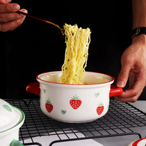 Japanese instant noodle bowl cute girl heart with cover student dormitory Net red creative ceramic single double ear bowl large capacity