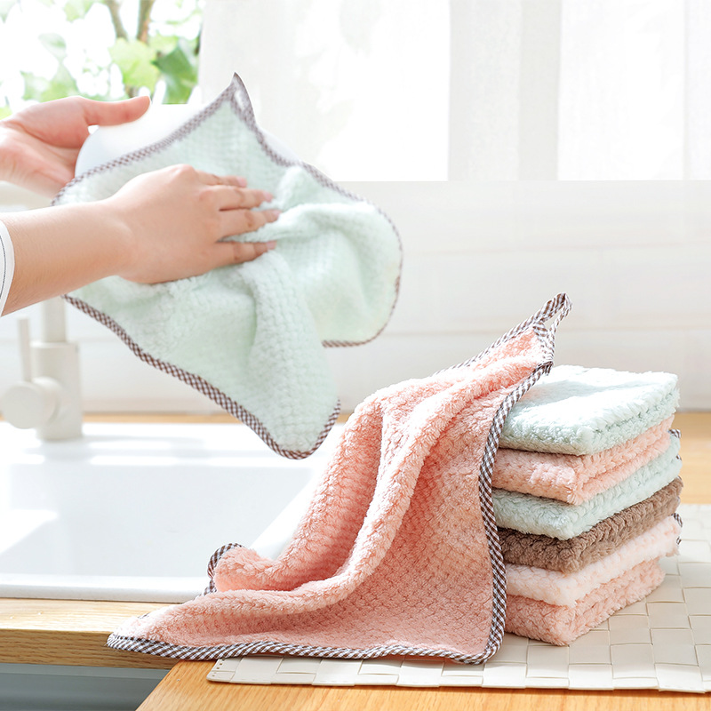 Plain coral velvet double-sided absorbent rag thickened without lint and oily dish towel kitchen household dishcloth