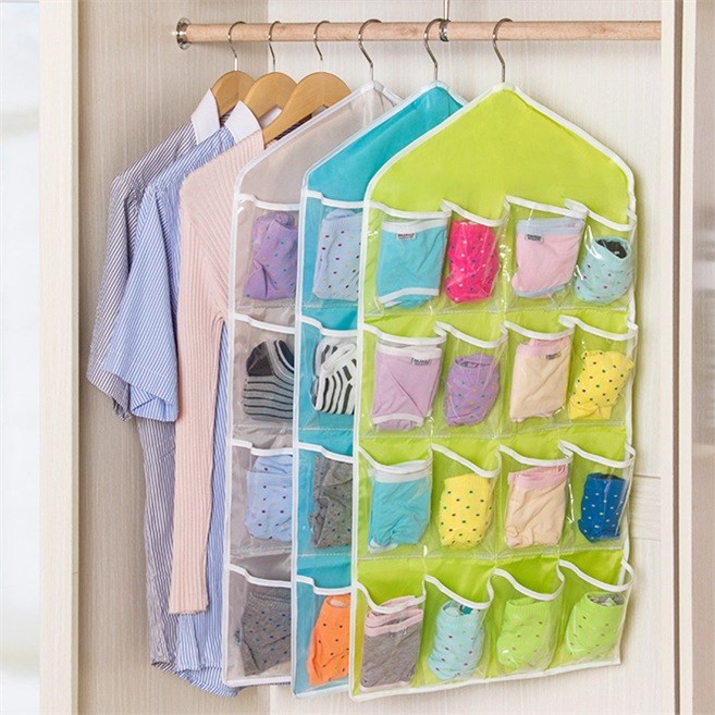 Hanging type 16 compartment hanging bag bedroom living room door behind socks underwear wardrobe small items wall clothes storage bag
