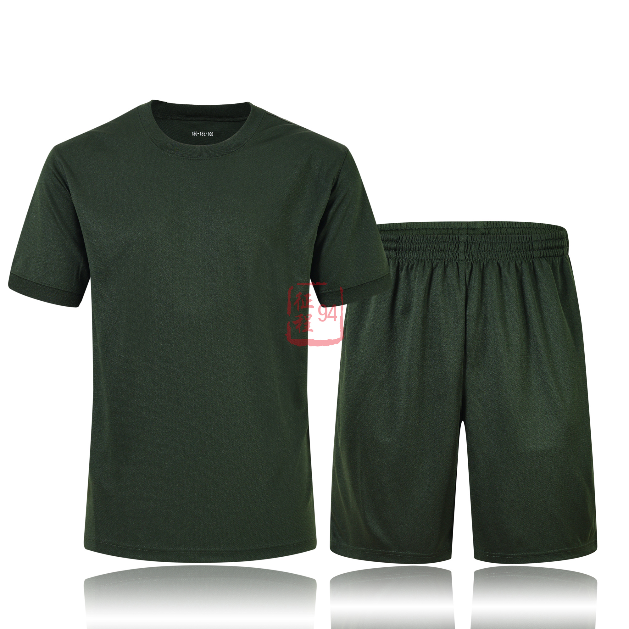 Male olive green short-sleeved sports suit men's summer breathable quick-drying round neck T-shirt bottoming sweater