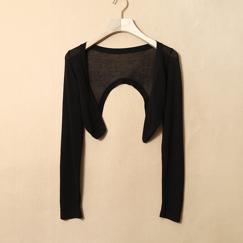Thin Knitted Shawl for Women, Worn over a Spaghetti Strap Dress, Ice Silk Shoulder-Covering Short U-Shaped Cardigan, Sun-Protective Long-Sleeve Cape