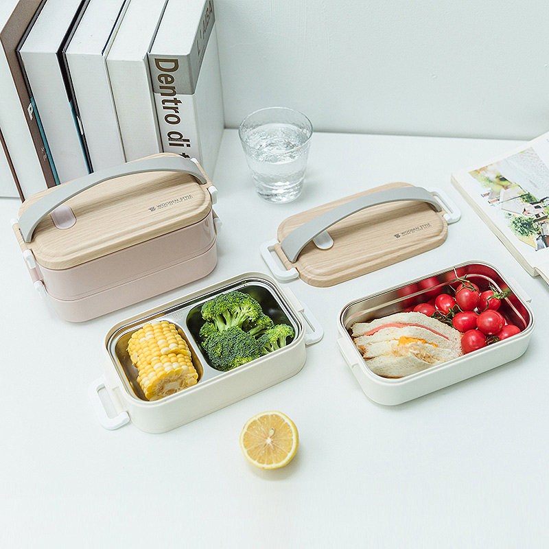 Day style 304 stainless steel hand lunch box light food and fitness lunchbox portable double work student microwave oven