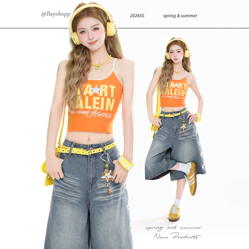 Rayohopp Letter Print Orange Camisole for Women, New Summer Slim-Fit Dopamine Outfit Top Rayohopp Letter Print Orange Camisole for Women, New Summer Slim-Fit Dopamine Outfit Top