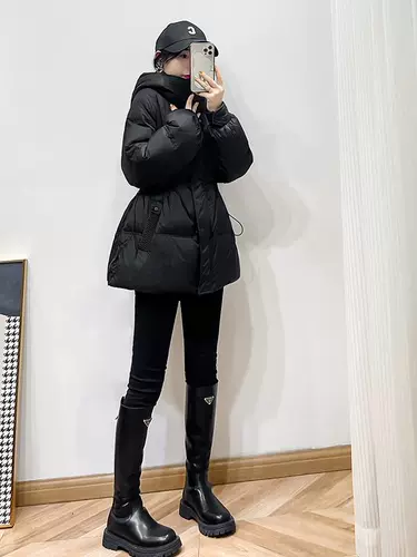 Зимний черный корсет с капюшоном, пуховик, длинная бархатная куртка, 2025 года, подходит для подростков, средней длины, утиный пух