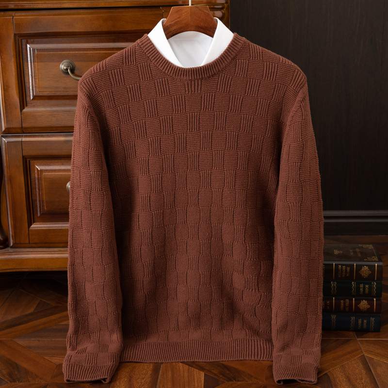 New Autumn and Winter Knitwear for Men, Long-Sleeved, Round-Neck, Solid Color, Loose-Fitting Pullover, Stylish and Versatile, Pure Cotton Sweater