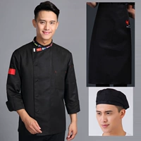 Черный лонгслив, фартук, шапка