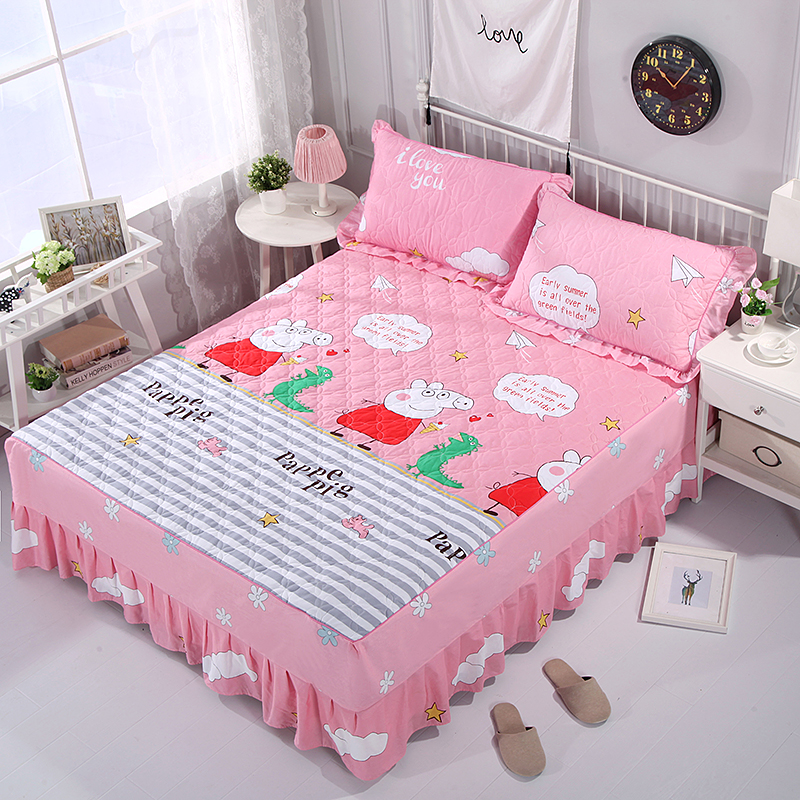 Cartoon dày mùa đông bông bông khăn trải giường cotton giường đơn giường váy bộ khăn trải giường 1.2 1.5 1.8m - Váy Petti váy giường