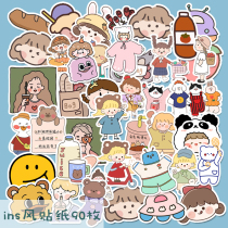 South Korea Ins Cute Cartoon Girl Little Fresher Teenage Girl Hearts Stickers Hands Account Material DIY phone Decorative Sticker