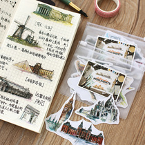 Travel around the world travel sticker bag Watercolor Hand-painted building sulfuric acid paper Handbook sticker DIY material