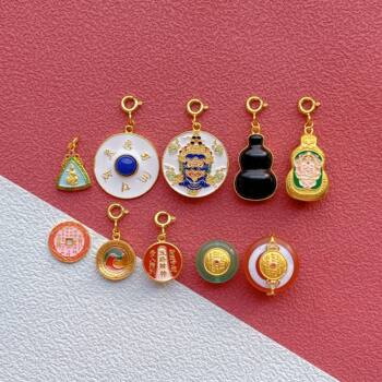 S925 Antique Silver Gold-Plated Accessories, Burnt Blue Ink Jade Elephant God, Yellow Wealth God Pendant, Mountain Spirit Money Flower Spacer Bead, Back Cloud DIY