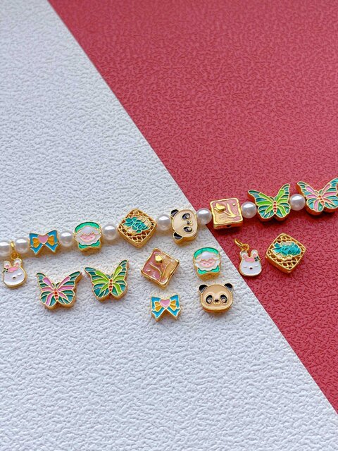 925 Antique Silver Gold-Plated Accessories with Enamel Butterflies, Little Rabbits, Pandas, Tulips, Spacer Beads, Pendants, DIY Bracelet Weaving Cord