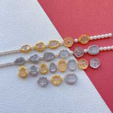 银饰配件 925古法银镀金配件镶嵌水沫玉如意叶子貔貅葫芦五瓣花隔珠diy手链 OTHER