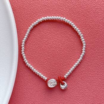 925 Sterling Silver Peace and Joy Red String Braided Bracelet for Women, Small Lock Single Circle Bracelet, Niche Design Gift