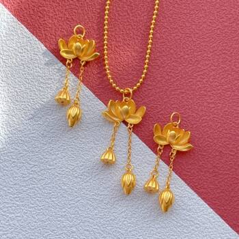 S925 Ancient Silver Gold-Plated Lotus Pendant, Lotus Two-Lives-Happy Sweater Chain Pendant, Women's Hairpin Pendant, Hot-Selling Item