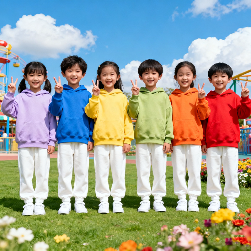 Children's Colorful Sweatshirt Hooded Long-Sleeved Jacket Primary School Students Kindergarten Sports Day Class Uniform Candy-Colored Parent-Child Set