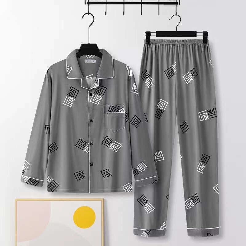 2022 New Men's Pajamas Pure Cotton Fashionable Two-Piece Set Spring, Summer and Autumn Striped Plaid Printed Home Clothes 2022 New Men's Pajamas Pure Cotton Fashionable Two-Piece Set Spring, Summer and Autumn Striped Plaid Printed Home Clothes
