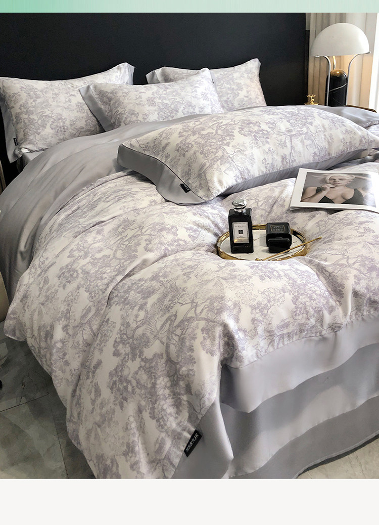 Комплект постельного белья 高级感兰精60支天丝四件套莱赛尔纤维床上用品夏季凉感被套床单 Other