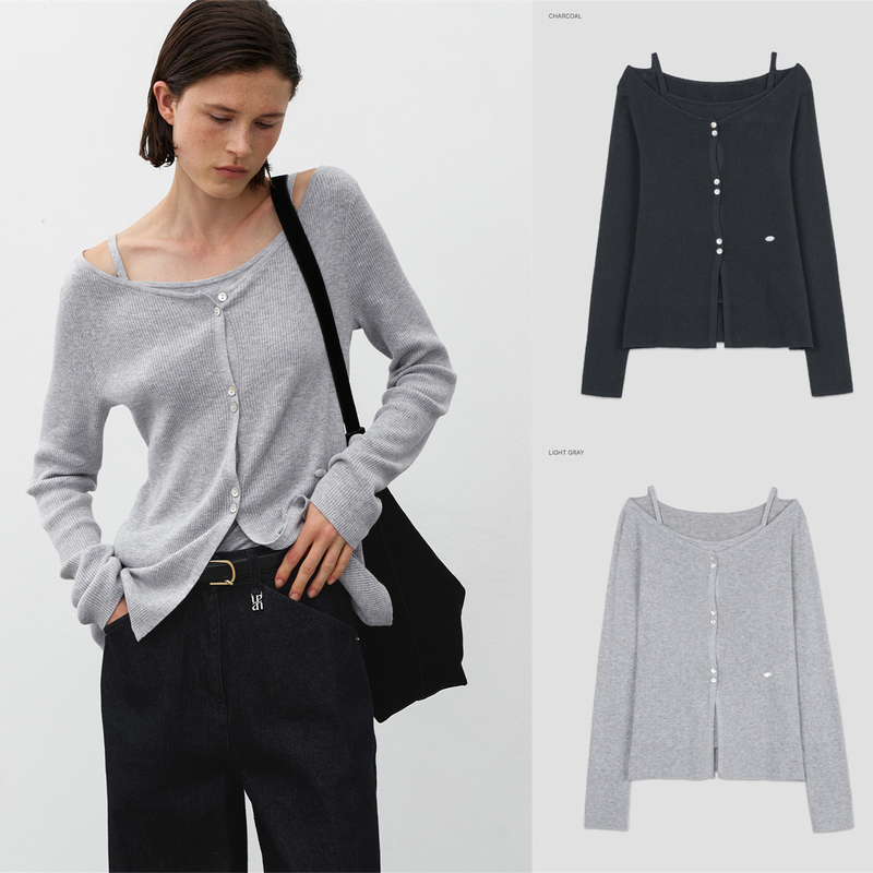 Korean Designer Atelier N@In Soft Knit Fake Two-Piece Pure Desire Style Long-Sleeve Knit Top Base Shirt