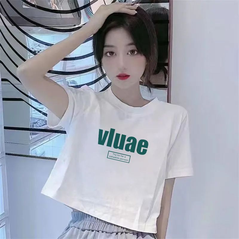 100% Pure Cotton Women's T-Shirt Short Sleeve ins Summer New Style Loose Slimming Versatile Student Trendy Short Top for Women